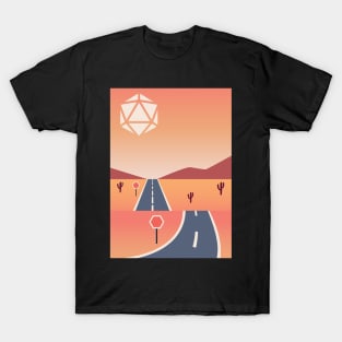 Highway Sunset Polyhedral Dice Sun RPG Landscape T-Shirt